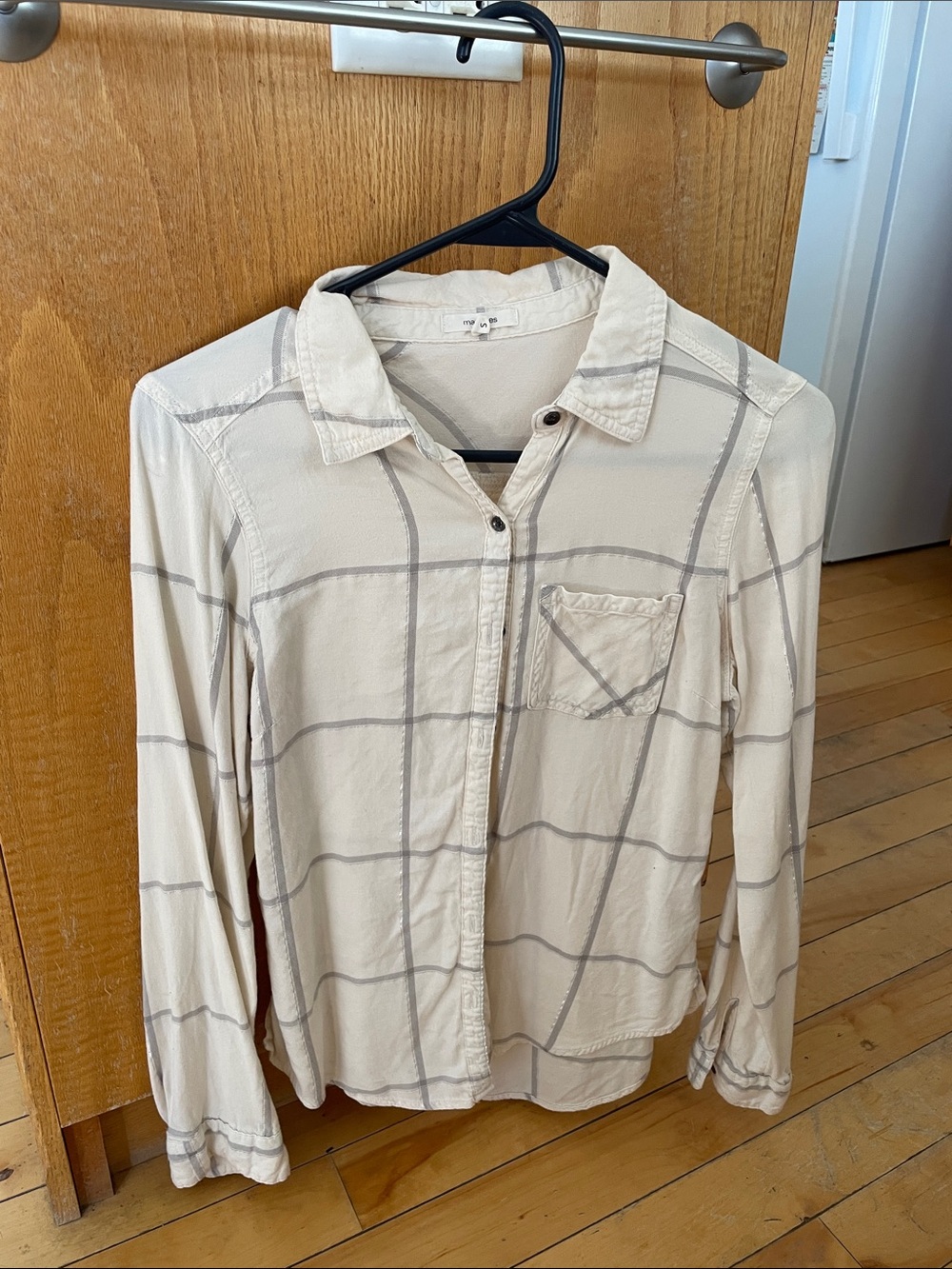 Maurices Cream Button-Down Shirt with Gray Windowpane